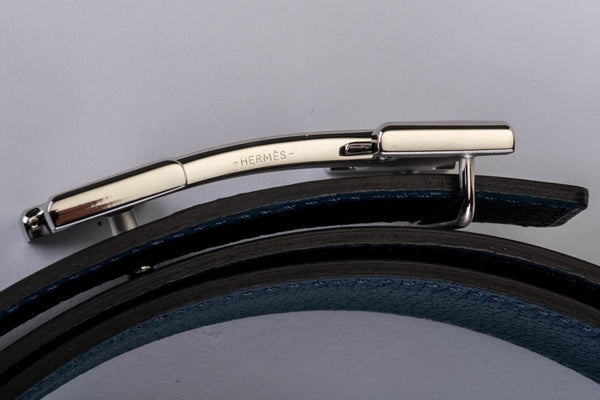 Hermes BNIB Black & Blue H Belt - Vintage Lux