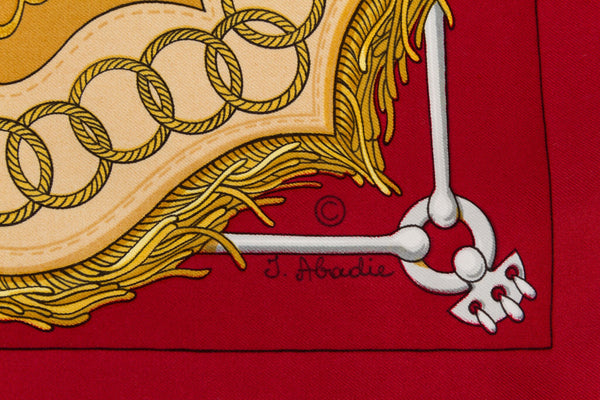 Hermes Cliquetis Silk Red Gold Scarf - Vintage Lux