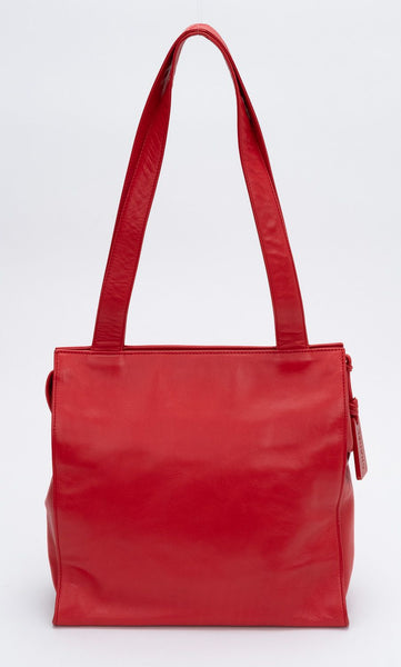 Chanel Vintage Lambskin Tote Bag Red Vintage Lux