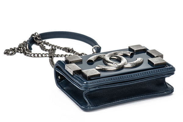Chanel Boy Brick Flap Bag Navy - Vintage Lux
