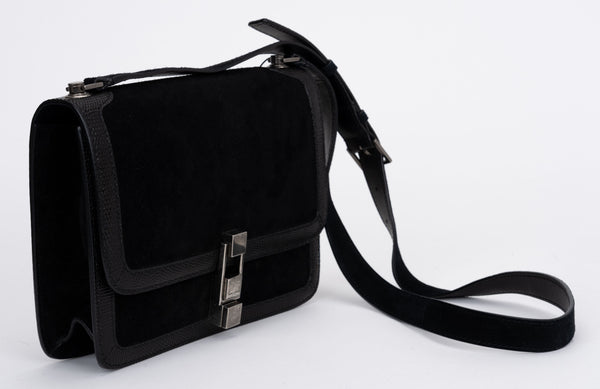 YSL New Black Suede Cross Body Bag Vintage Lux