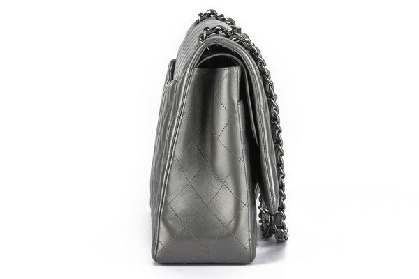 Chanel Pewter Lambskin Quilted Jumbo - Vintage Lux