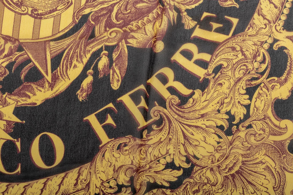 Ferre' Vintage Silk Chiffon Crest Scarf