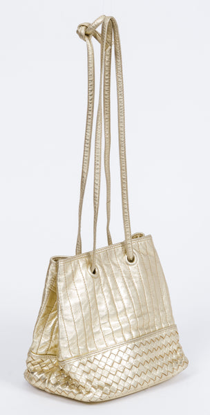 Bottega Veneta Gold Woven Shoulder Tote - Vintage Lux