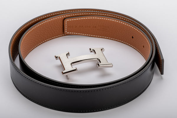 Hermès Black & Orange Unisex H Belt - Vintage Lux