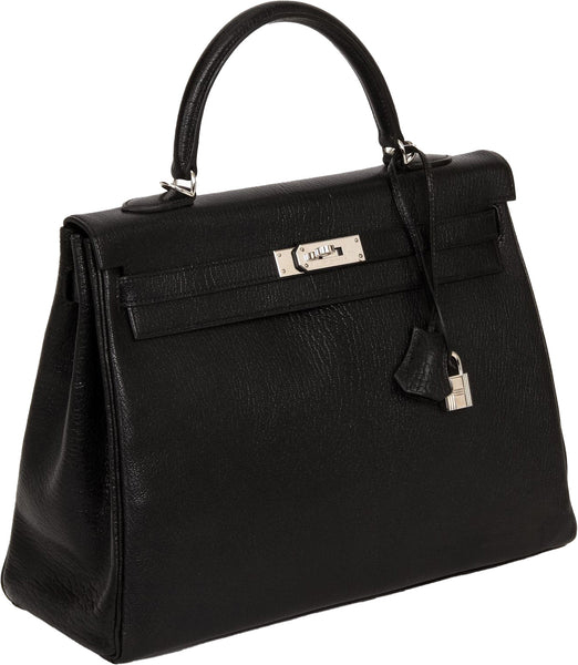 Hermes 35cm Black Chevre de Coromandel Leather Sellier Kelly Bag