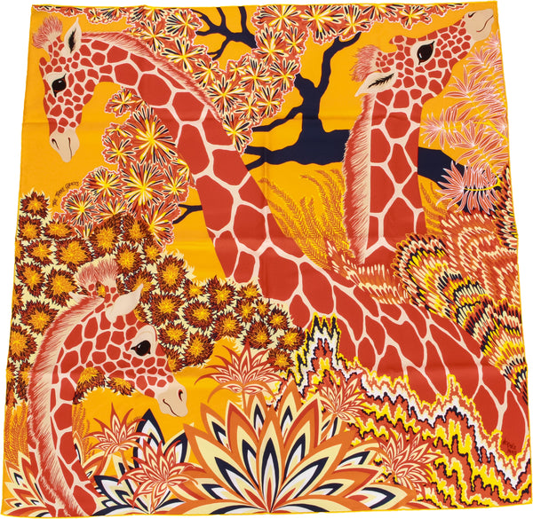 Hermès BNIB Giraffes Orange Silk Scarf - Vintage Lux