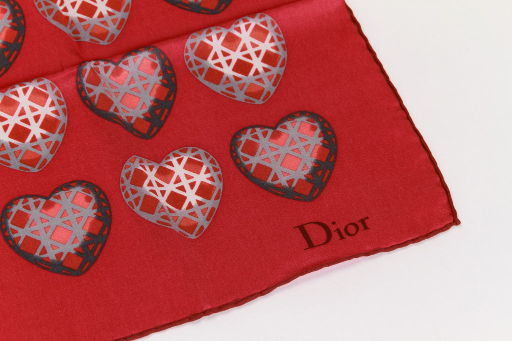 Dior rust hearts small scarf silk cotton