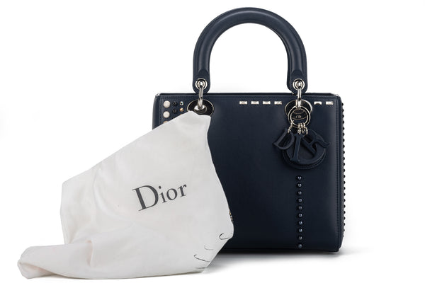 Dior Embellished Navy Lady Dior Medium Vintage Lux