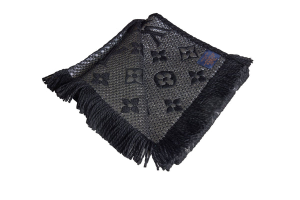 LOUIS VUITTON Silk Lurex Wool Monogram Shine Shawl Black 1197074