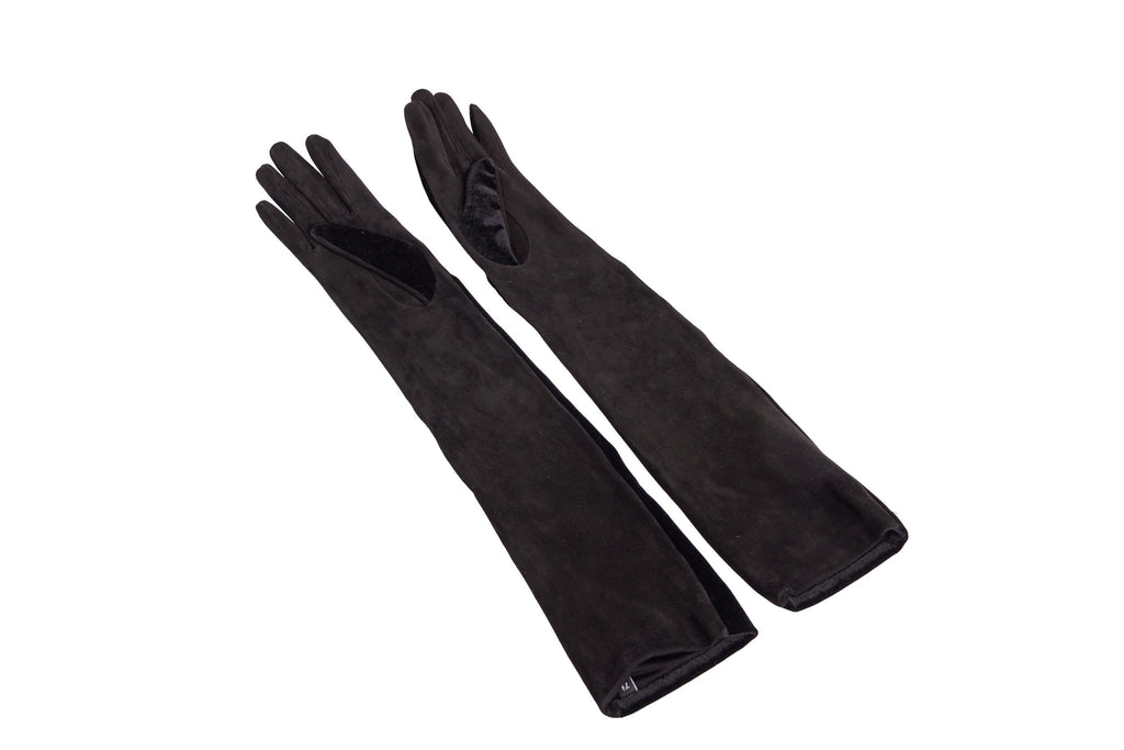 Chanel Black Velvet Suede Long Gloves