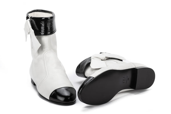 Chanel NIB Black White Ankle Boots Vintage Lux