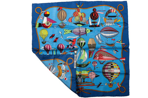 Hermès Blue Les Folies du Ciel Scarf - Vintage Lux