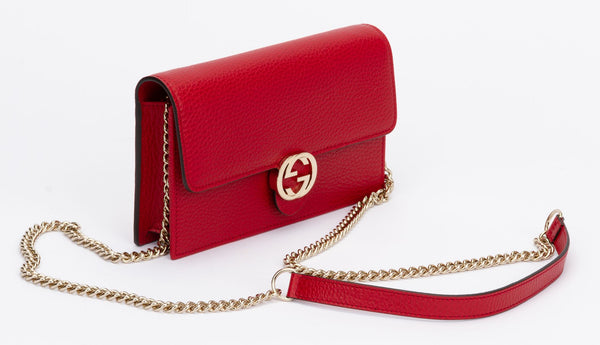 Gucci Interlocking GG Shoulder Bag Red in Leather with Gold-tone - US