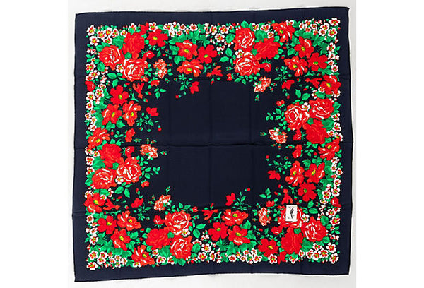 U LIFE Vintage Floral Red Flowers Black Silk Scarf Scarves Black