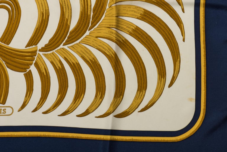 Hermes Navy Silk Tiger Scarf