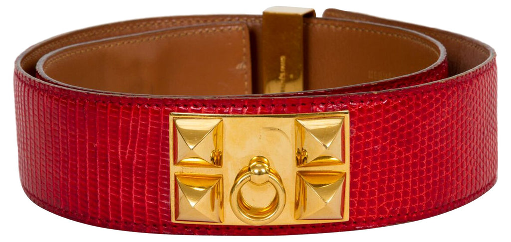 Hermès Red Collier De Chien Lizard Belt
