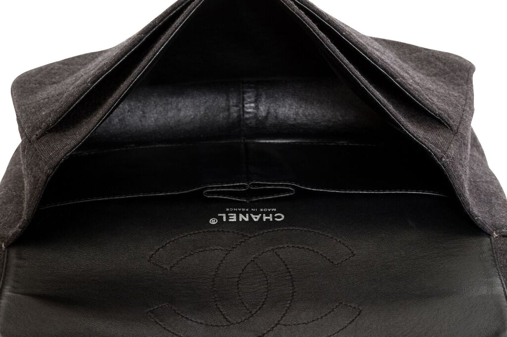 Chanel Gray Jersey Double Flap Bag