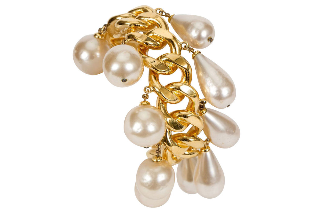 1980s Chanel Pearl Charm Chain Cuff