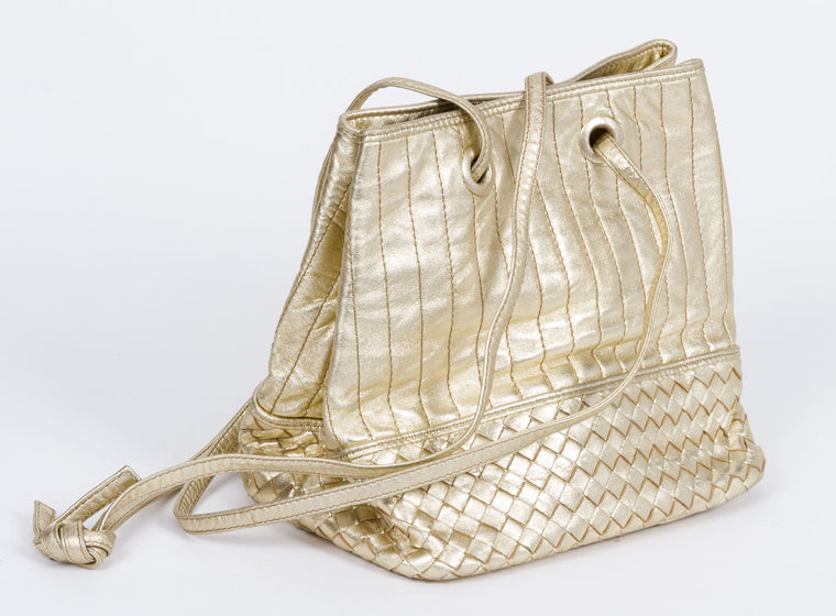 Bottega Veneta Gold Woven Shoulder Tote