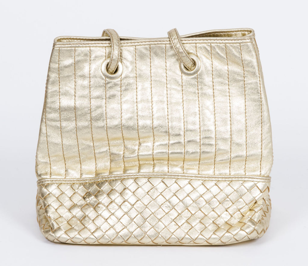 Bottega Veneta Gold Woven Shoulder Tote
