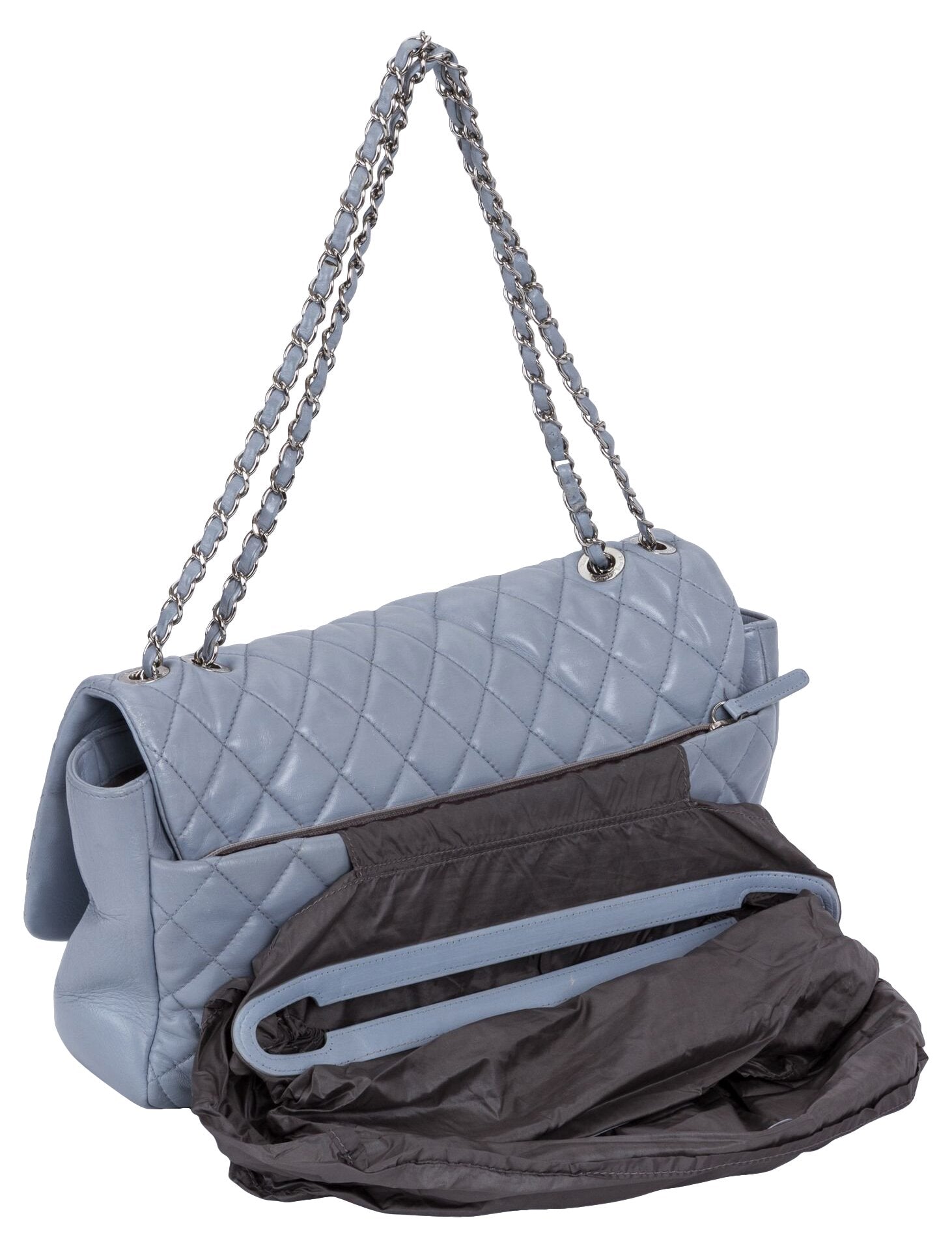 chanel bag rain cover Chanel Maxi Gray Rain Jacket Flap Bag