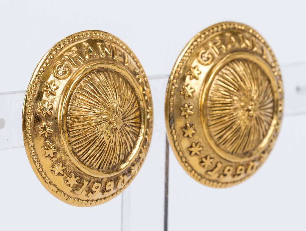 Chanel Gold Shield Clip Earrings