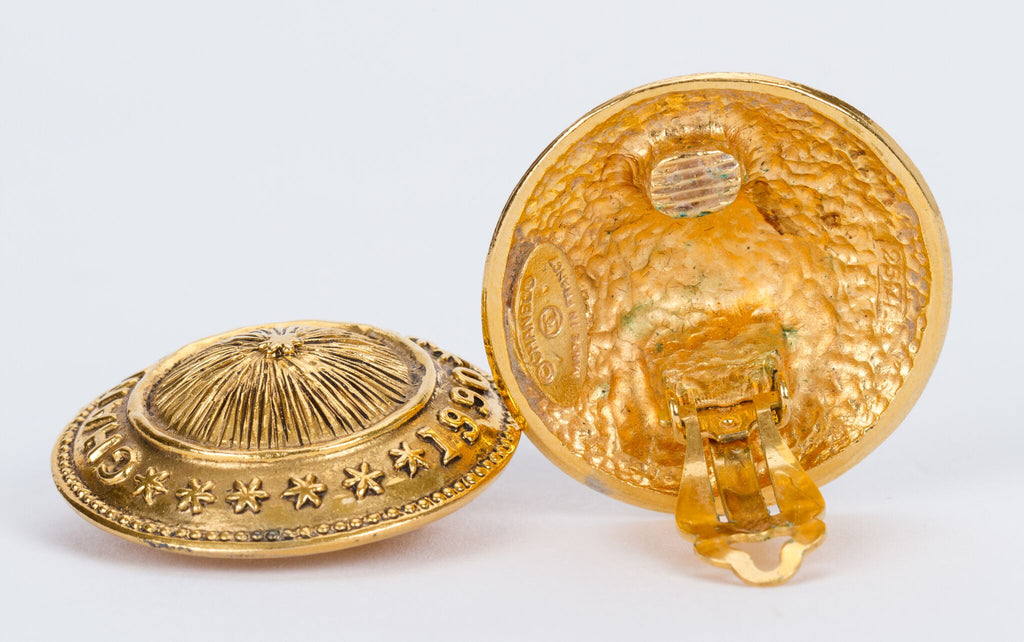 Chanel Gold Shield Clip Earrings