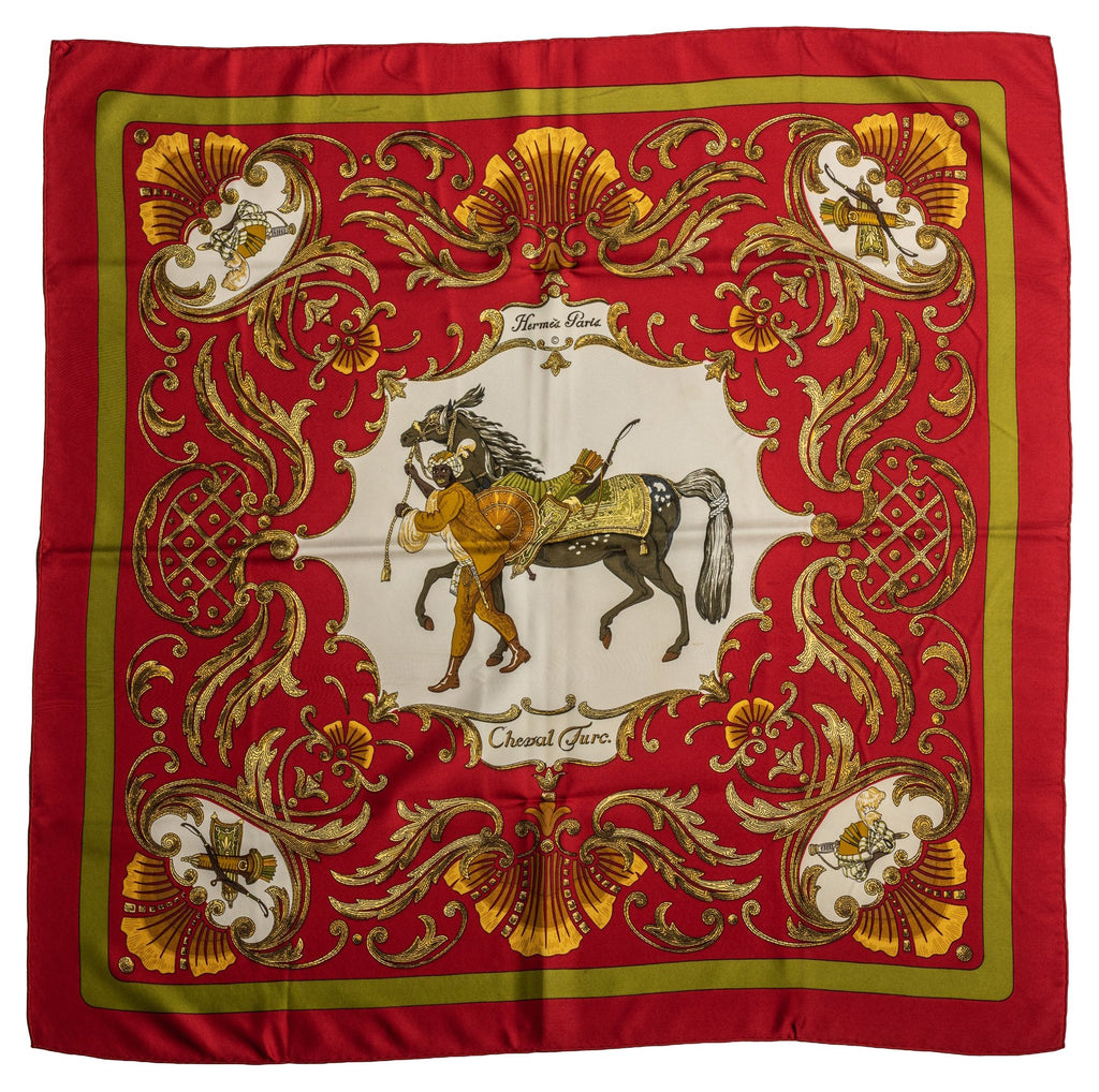 Hermès Red Silk Cheval Turc Scarf