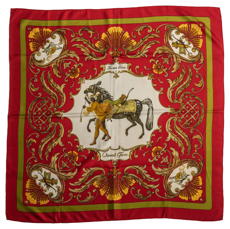 Hermès Red Silk Cheval Turc Scarf