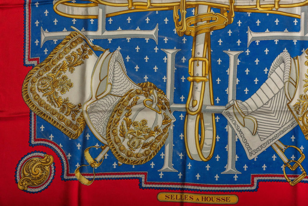 Hermès Red Silk Selles a Housse Scarf