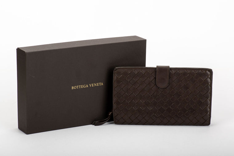 Bottega Brown Intrecciato Wallet W/Box