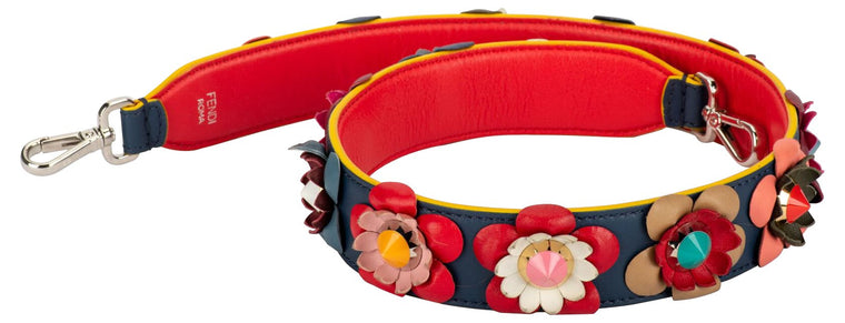 Fendi Blue & Red Multi-Flower Bag Strap