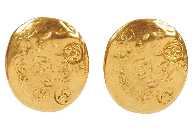 Chanel Oval Embossed Earrings