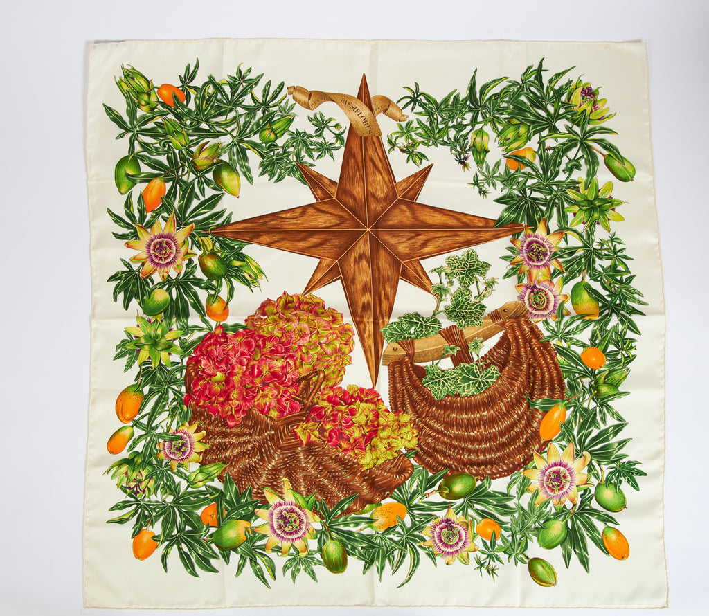 Hermès White Passiflores Scarf