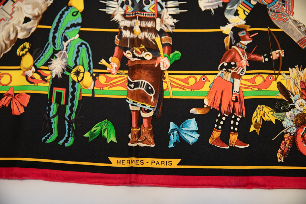 Hermès Black Silk Kachinas Scarf