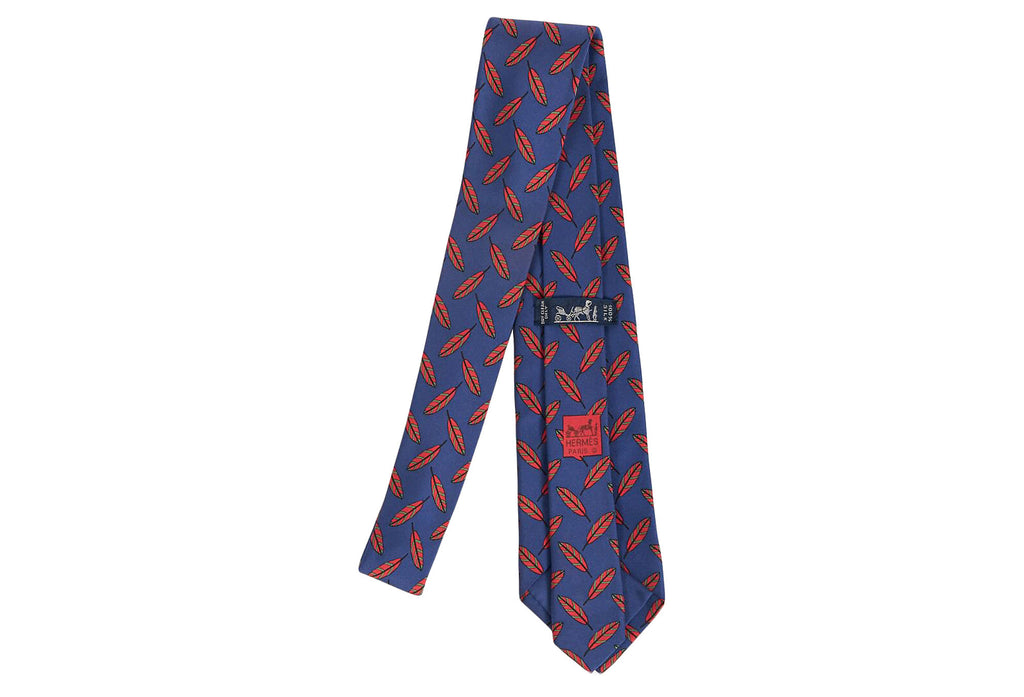 Hermès Navy Silk Feathers Tie