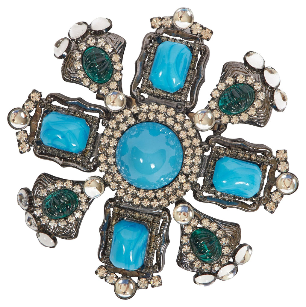 Vrba Large Turquoise Maltese Cross Pin