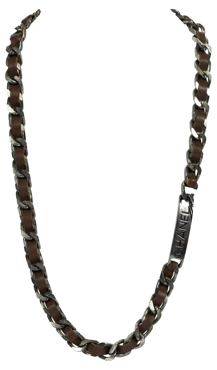 Chanel Dark Metal & Brown Leather Chain