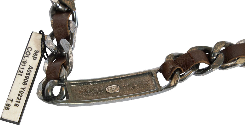 Chanel Dark Metal & Brown Leather Chain