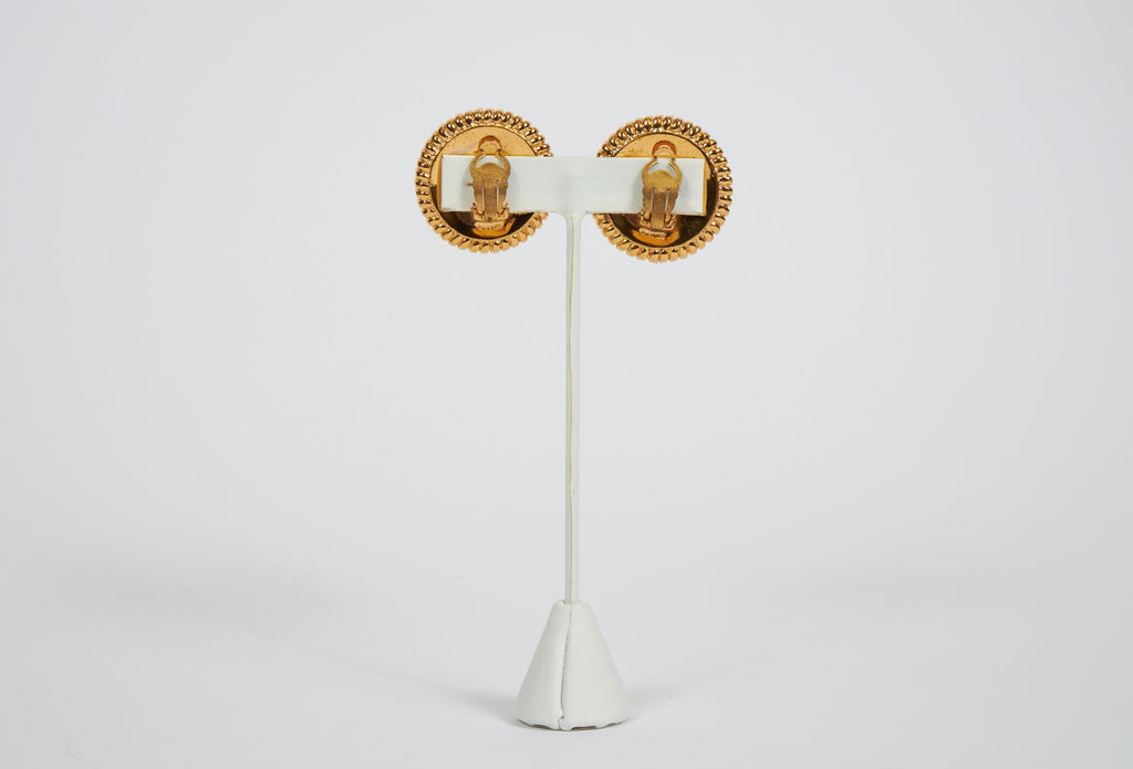 Chanel Black/White Logo Clip Earrings