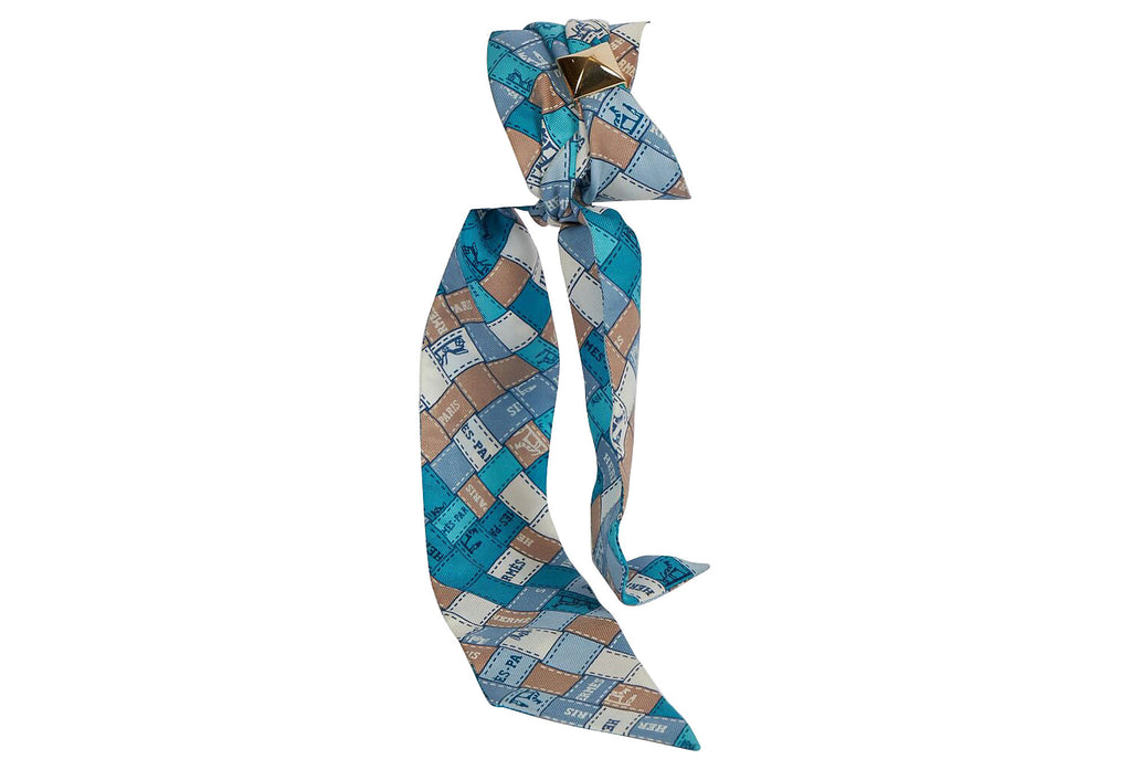 Hermès Blue Ribbons Silk Twilly Scarf