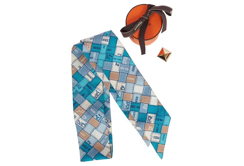 Hermès Blue Ribbons Silk Twilly Scarf