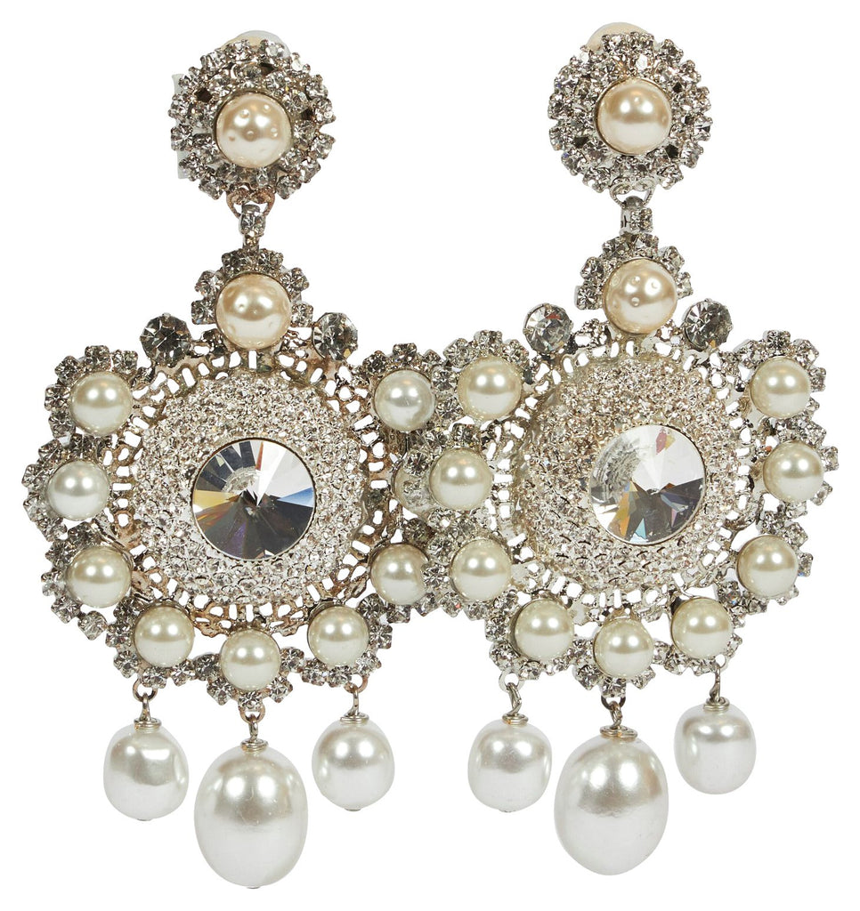 Vrba Woven Pearls Chandelier Earrings