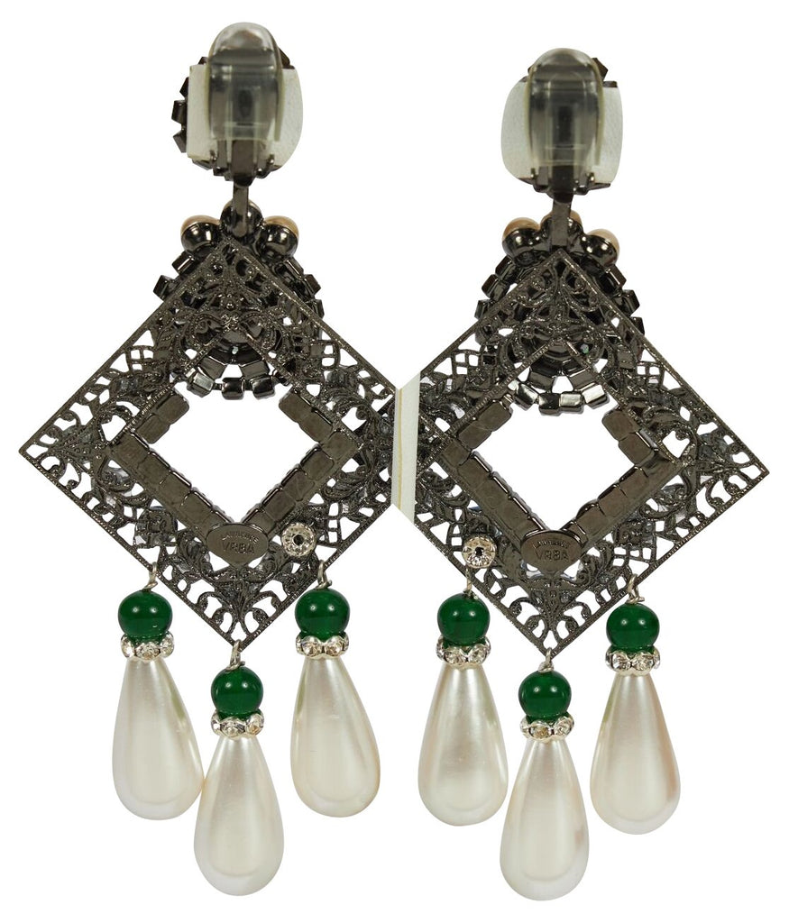 Vrba Emerald & Pearl Chandelier Earrings