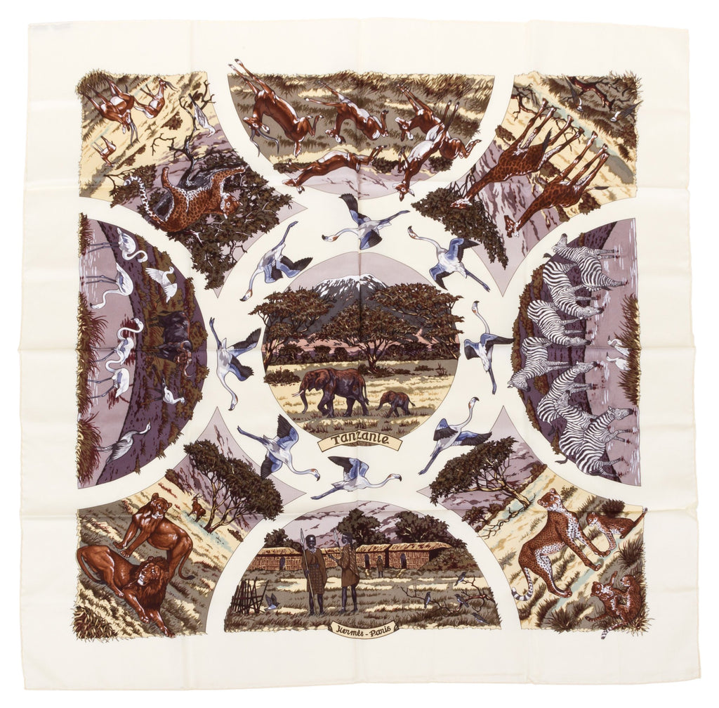 Hermès Cream Silk Tanzanie Scarf Dallet