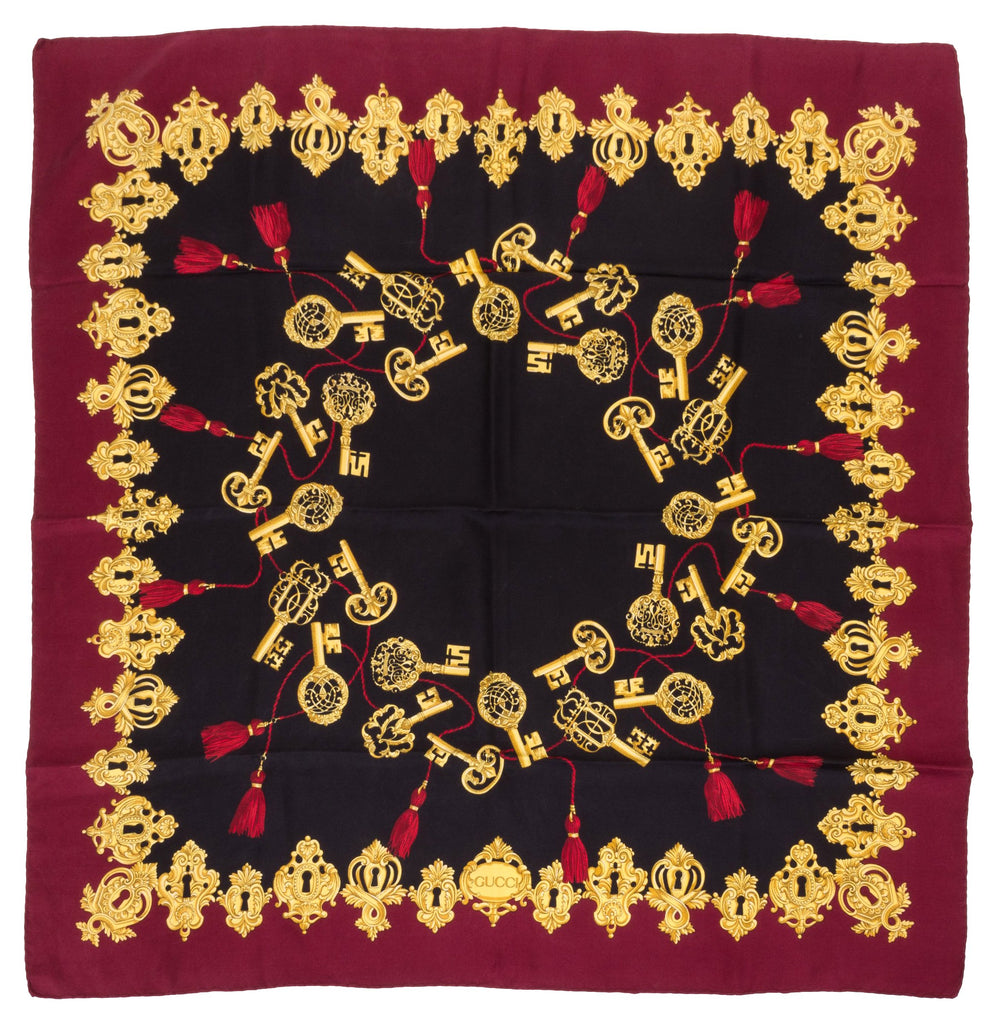 Gucci Burgundy Silk Twill Key Scarf
