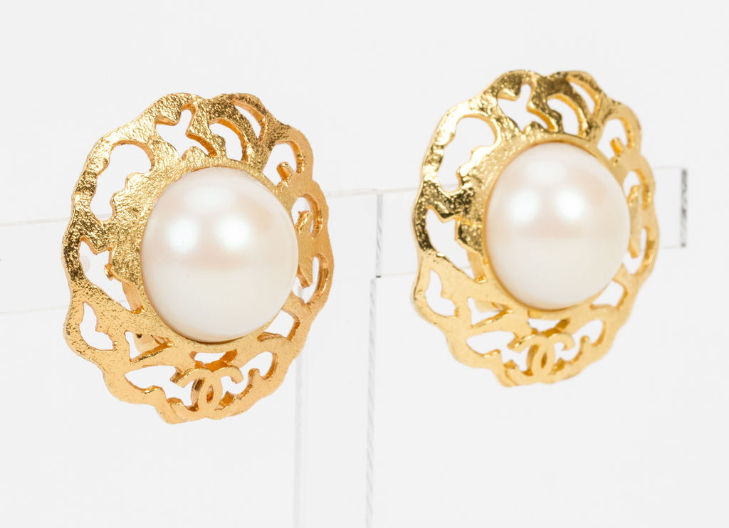 Chanel Large Gold & Pearl Clip Earrings