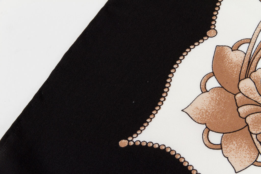 Dior Black Silk Flower Bouquet Scarf