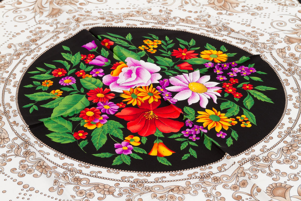 Dior Black Silk Flower Bouquet Scarf